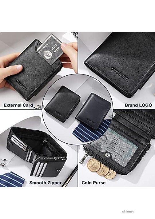 Mens Genuine Leather Zipper Wallet anti-theft brush Large Capacity Double Fold Multi-card Leather Wallets for Men and coin purse