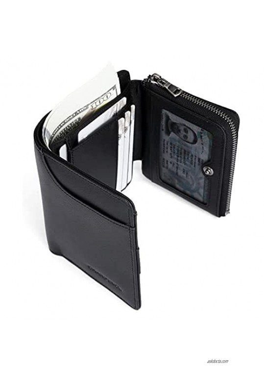 Mens Genuine Leather Zipper Wallet anti-theft brush Large Capacity Double Fold Multi-card Leather Wallets for Men and coin purse