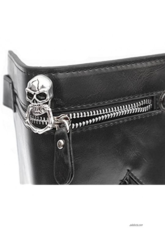 Mens Gothic Skull Cross Leather Biker Punk Wallet with a Metal Long Chain Black