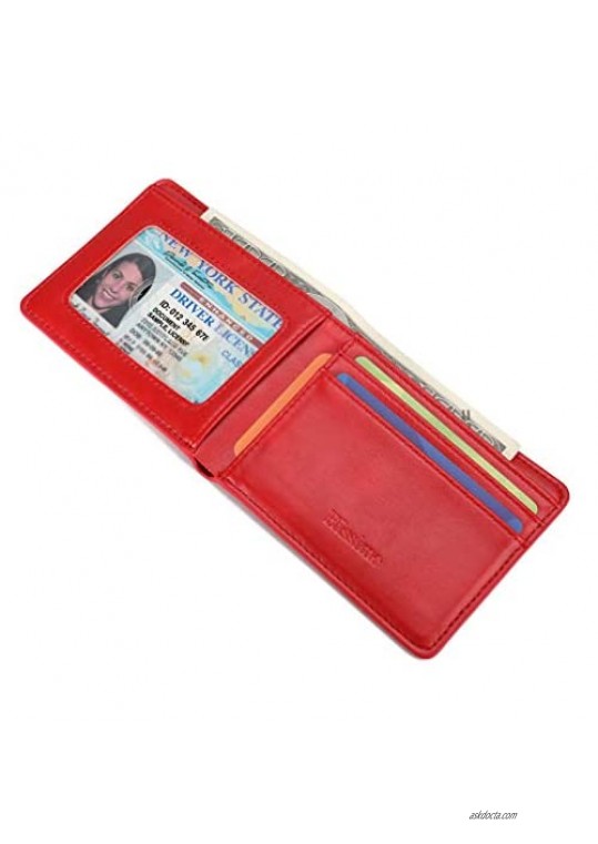 Mens Slim Front Pocket Wallet ID Window Card Case with RFID Blocking - Red