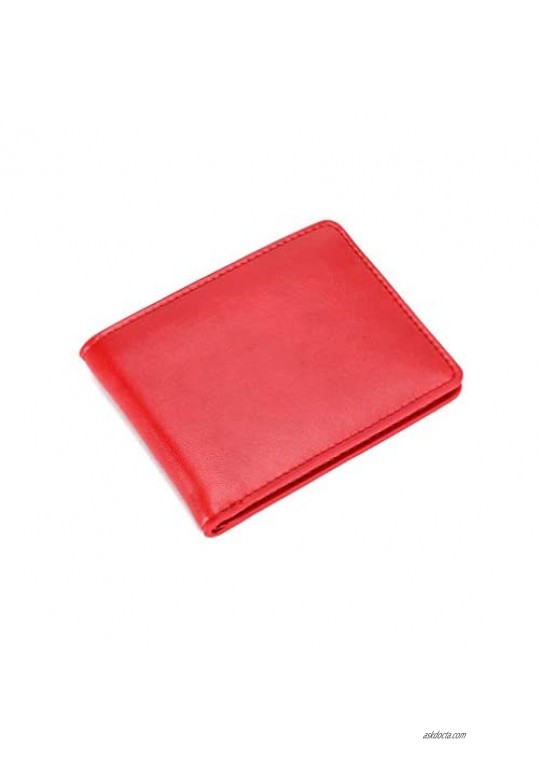 Mens Slim Front Pocket Wallet ID Window Card Case with RFID Blocking - Red
