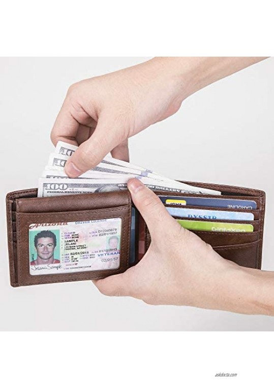 Mens Wallet Slim Rfid Wallets for Men Credit Card Holder Leather Wallet Bifold Front Pocket Wallets with ID Window