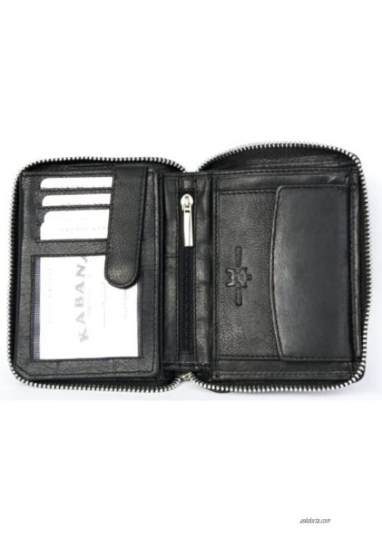 Metal Zip Around (Zipper-around) Black Genuine Leather Wallet Kabana