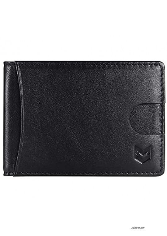 MINZAAM USA Men's Slim Leather Wallet & Removable Money Clip - Rich Black Napa Leather RFID Blocker