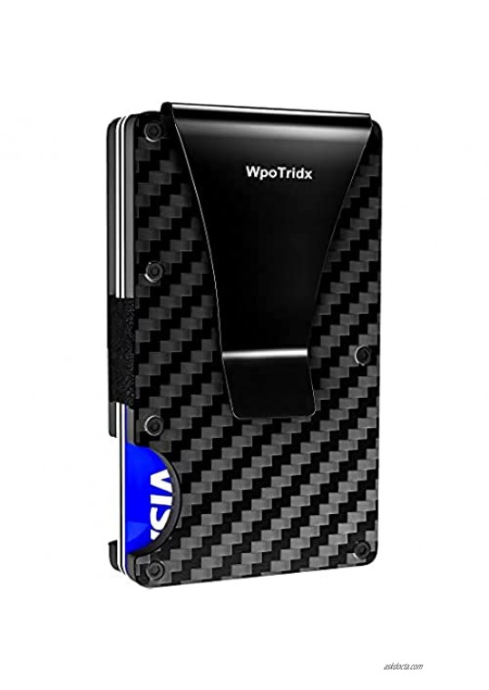 Money Clip Metal Wallet for Men WpoTridx Carbon Fiber Credit Card Holder RFID Slim Minimalist Wallet for Men