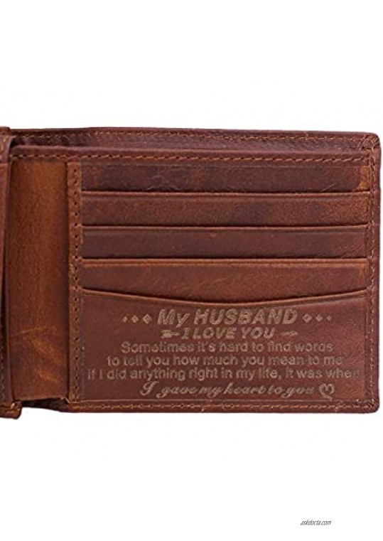 Personalized Mens Wallet  Leather Wallet Bifold RFID Personalized Gifts for Men (Husband Wallet)
