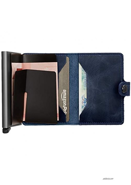 Secrid mini wallet genuine Blue leather with Titanium RFID protection / with one click all cards slide out gradually (Blue Titanium)