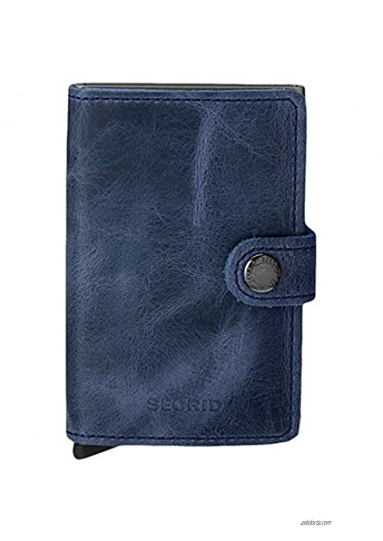 Secrid mini wallet genuine Blue leather with Titanium RFID protection / with one click all cards slide out gradually (Blue Titanium)