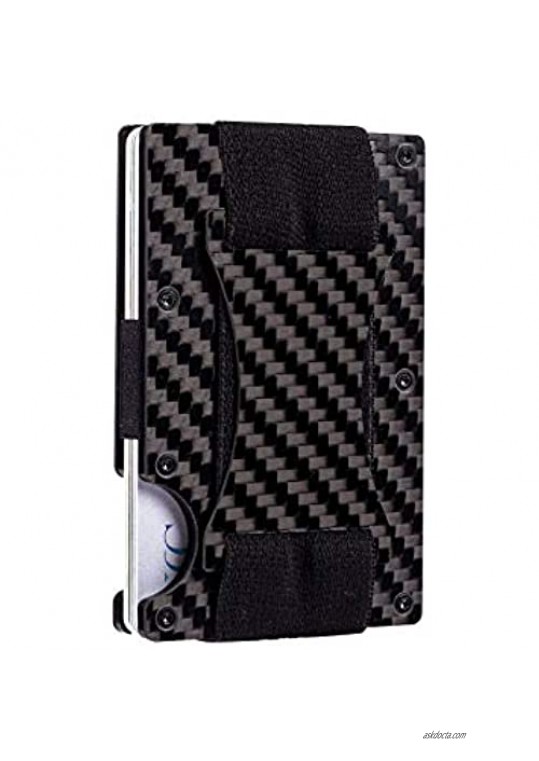 Slim Minimalist Aluminum Wallet for Men RFID Blocking Credit Card Holder with Cash Strap(Black 3K Carbon Fiber)