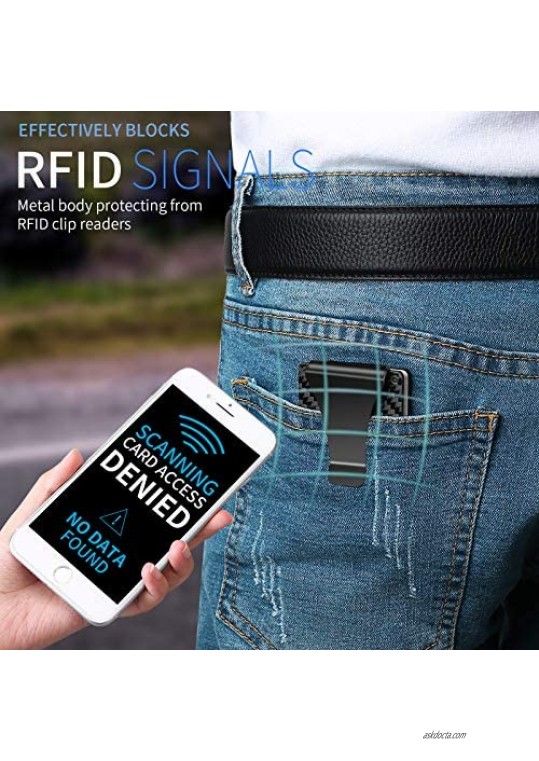Slim Wallets Carbon Fiber for Men - RFID Blocking Minimalist Aluminum Metal Money Clip Credit Card Holder Wallet
