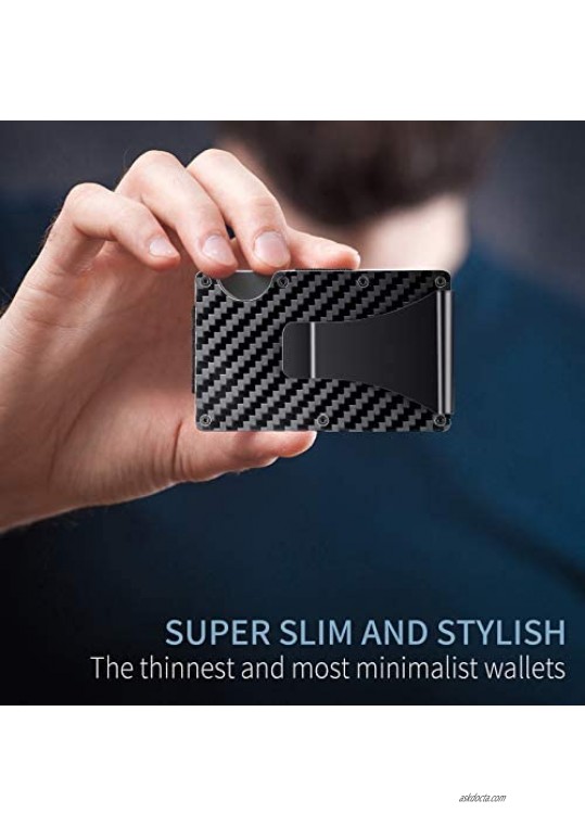 Slim Wallets Carbon Fiber for Men - RFID Blocking Minimalist Aluminum Metal Money Clip Credit Card Holder Wallet