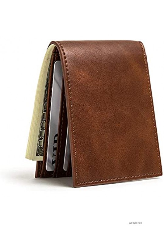 Slim Wallets for Men & Women RFID Blocking Card Holder Front Pocket Wallets with ID Window Credit Card Bifold Wallets (Coffee)