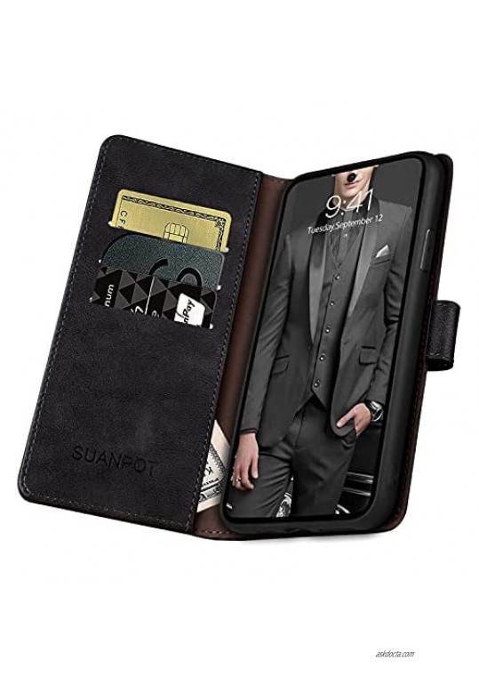 SUANPOT for LG V60 Thinq with RFID Blocking Leather Wallet case Credit Card Holder Flip Book Phone case Shockproof Cover Cellphone Accessories  Women Men for LG V60 Thinq case Wallet (Black)