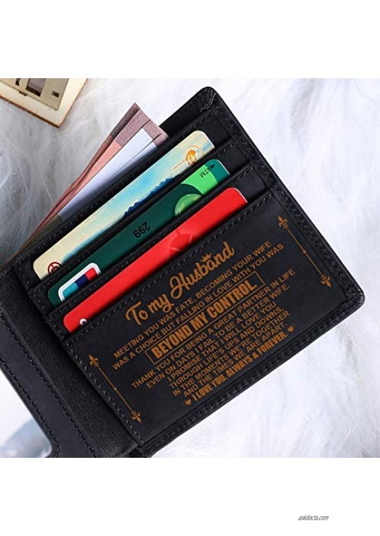 TURMTF Men's Black Wallets to My Husband - I Love You Personalized Leather Wallets for Men Birthday Anniversary(To Husband Black)