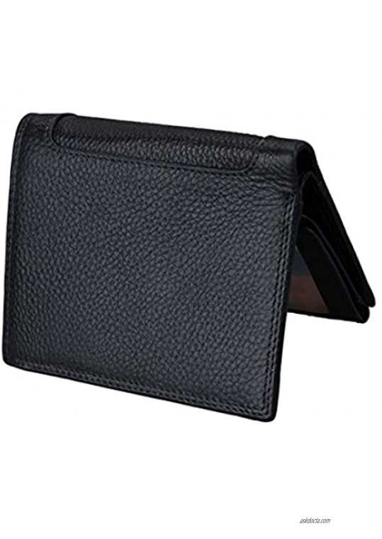Wallet for Men With Coin Pocket RFID Leather Card Holder Big Trifold 3 ID Windows (Black Lichee Patten)