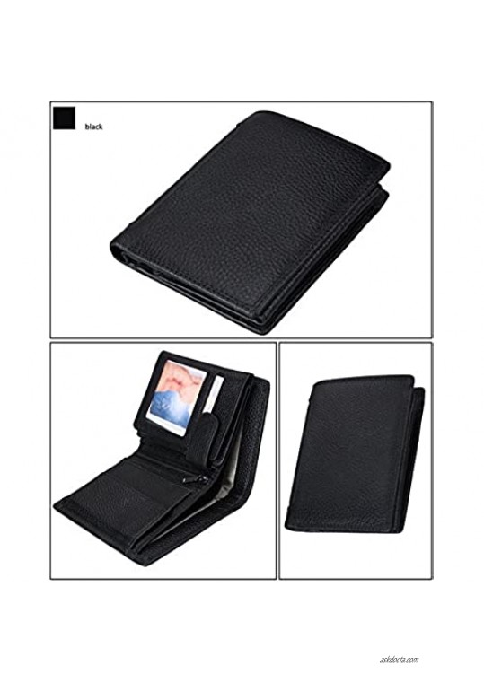 Wallet for Men With Coin Pocket RFID Leather Card Holder Big Trifold 3 ID Windows (Black Lichee Patten)