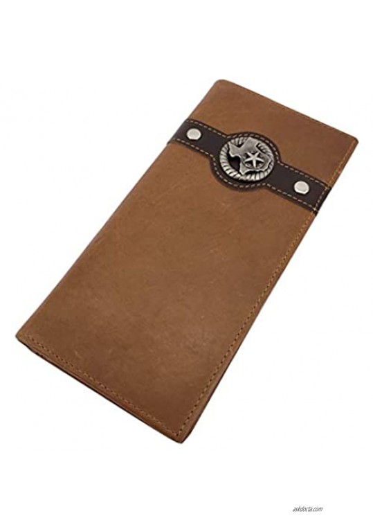 Western Wallet for Men RFID Leather Long Bifold Cowboy Wallet Texas Star Brown