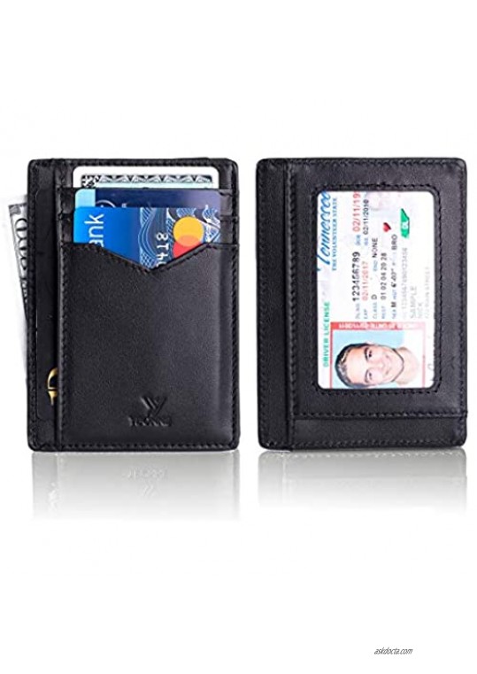 YBONNE Minimalist Front Pocket Wallet for Men and Women RFID Blocking Thin Card Holder Made of Finest Genuine Leather (Full-grain Black 1)