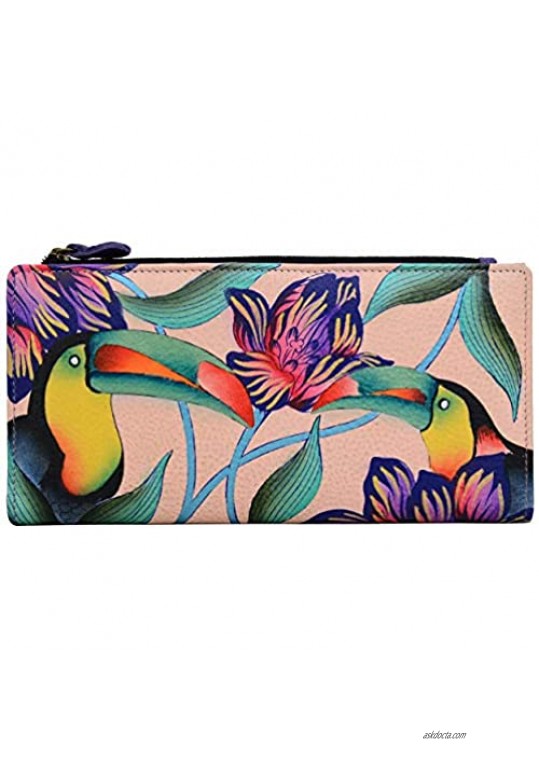 ANNA by Anuschka Hand Painted Leather Two Fold Clutch Wallet (Tropical Toucan)