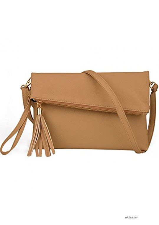 Foldover Envelope Clutch Purses for Women Vintage Purse Wristlet Crossbody Handbag with Tassel PU Leather