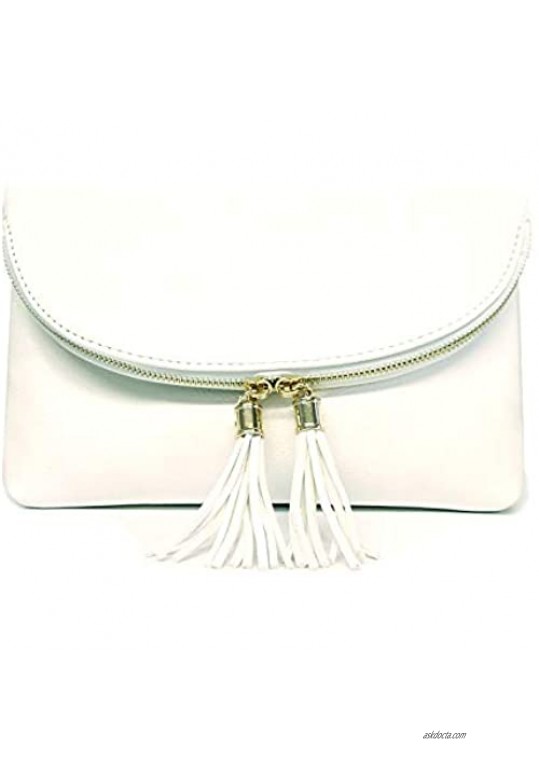 Janin Handbag Envelope Clutch Crossbody Bag with Tassel Vegan Leather