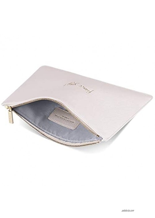 Katie Loxton Fiancé-Yay Medium Vegan Leather Clutch Bridal Perfect Pouch Pearlescent White