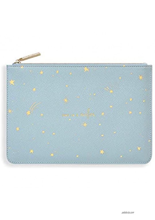 Katie Loxton Gold Print One In A Million Womens Medium Vegan Leather Clutch Perfect Pouch Blue