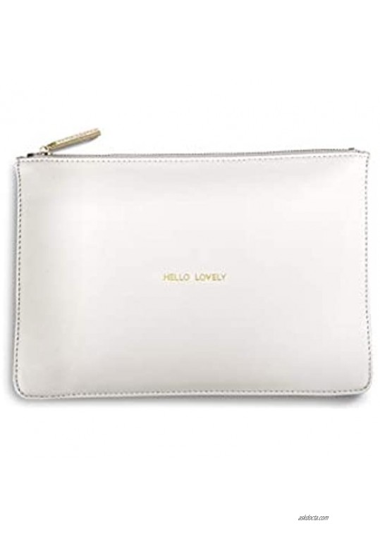 Katie Loxton Hello Lovely Womens Medium Vegan Leather Clutch Perfect Pouch Chalky White