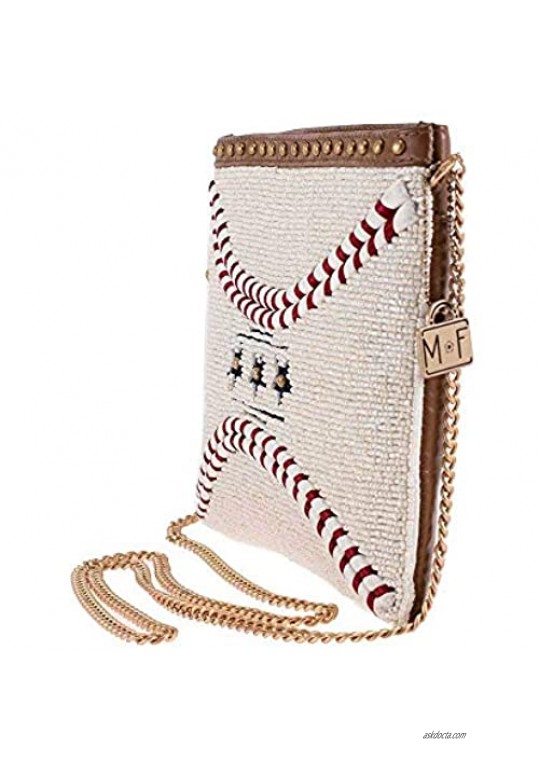 Mary Frances Catch Me Beaded Baseball Crossbody Clutch Handbag Purse White