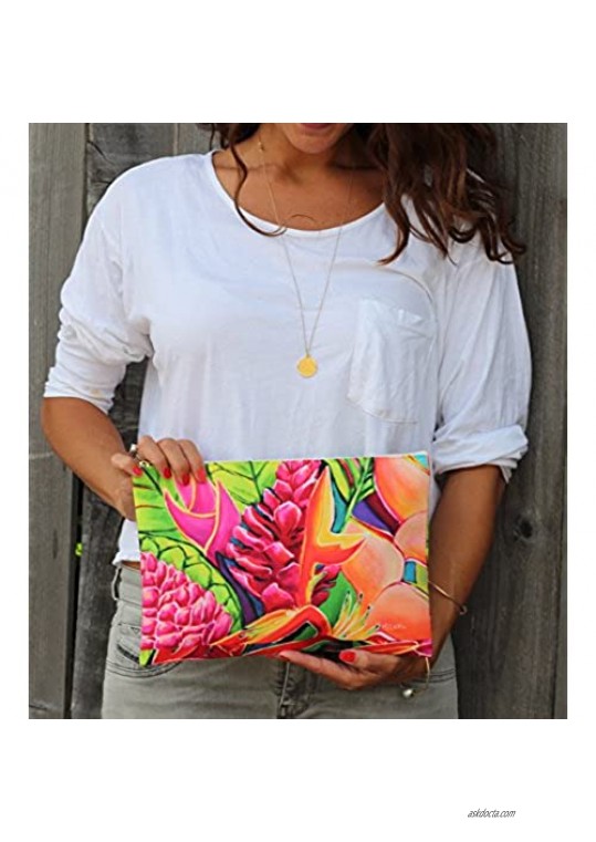 MICHAL Hawaii Clutch Tropical Unique Hand Bag Contemplation Flowers - Kauai - 12.5x8.5 - Hawaii Art Island Style Everything fits in