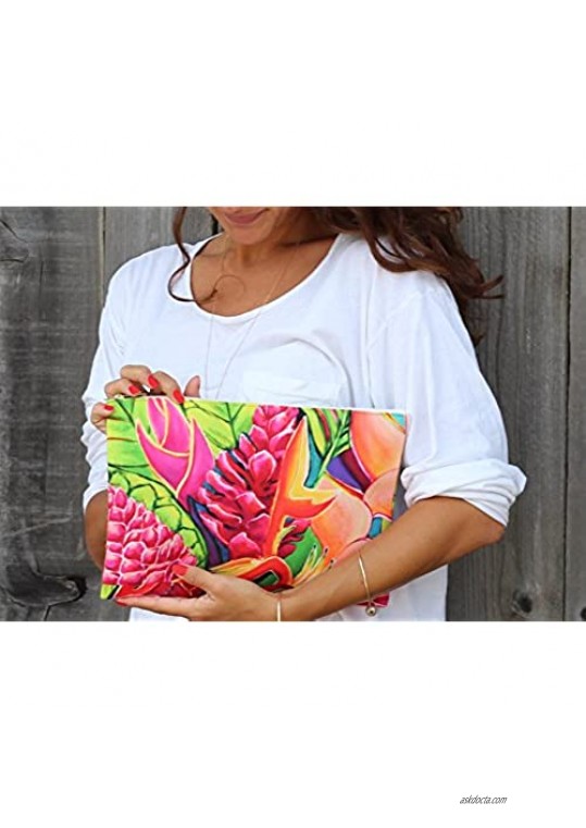 MICHAL Hawaii Clutch Tropical Unique Hand Bag Contemplation Flowers - Kauai - 12.5x8.5 - Hawaii Art Island Style Everything fits in