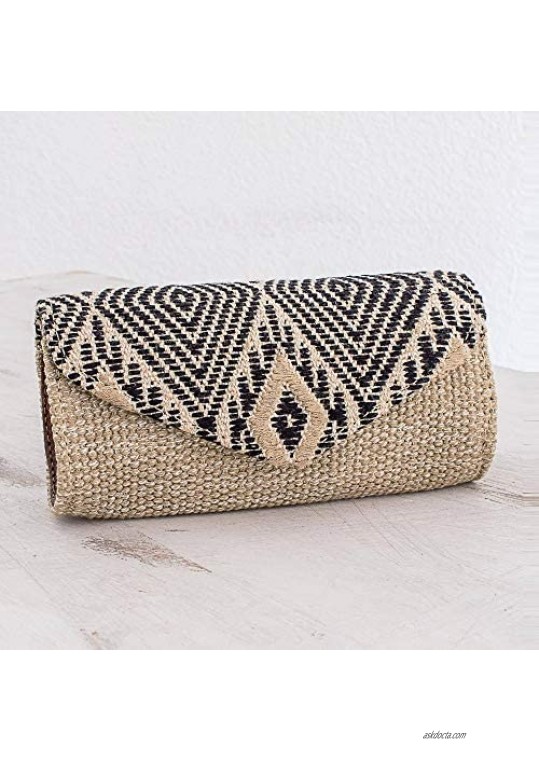 NOVICA Beige Leather Accent and 100% Cotton Eyeglasses Case Mayan Cosmos in Black'