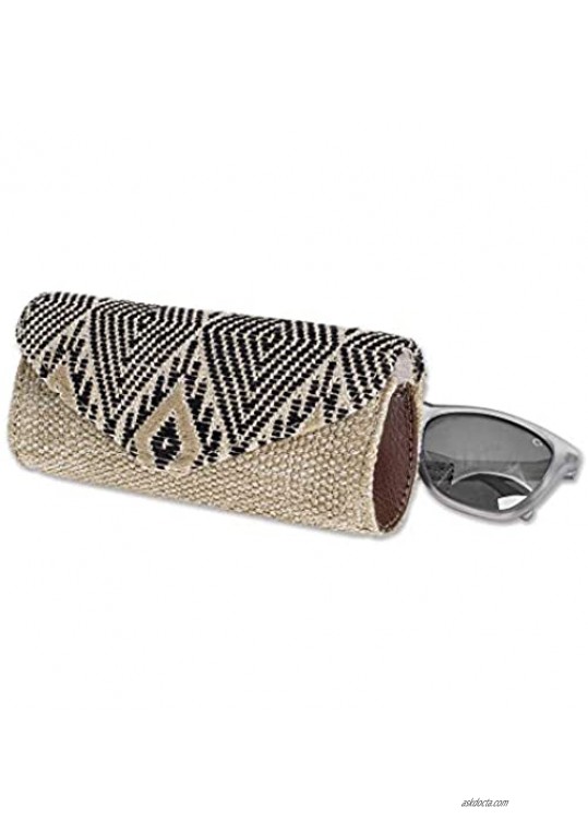 NOVICA Beige Leather Accent and 100% Cotton Eyeglasses Case Mayan Cosmos in Black'