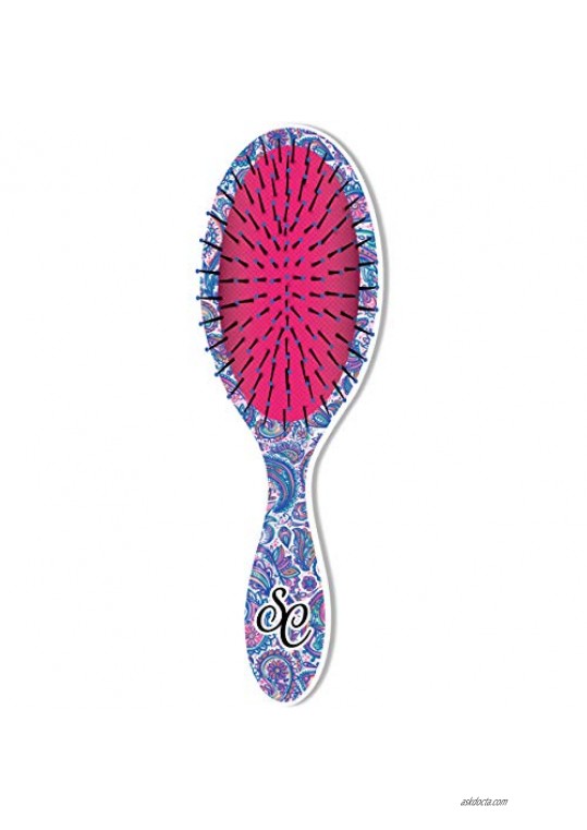 Paisley Pattern Purple and Blue 6 inch Acrylic Round Comfort Hair Brush