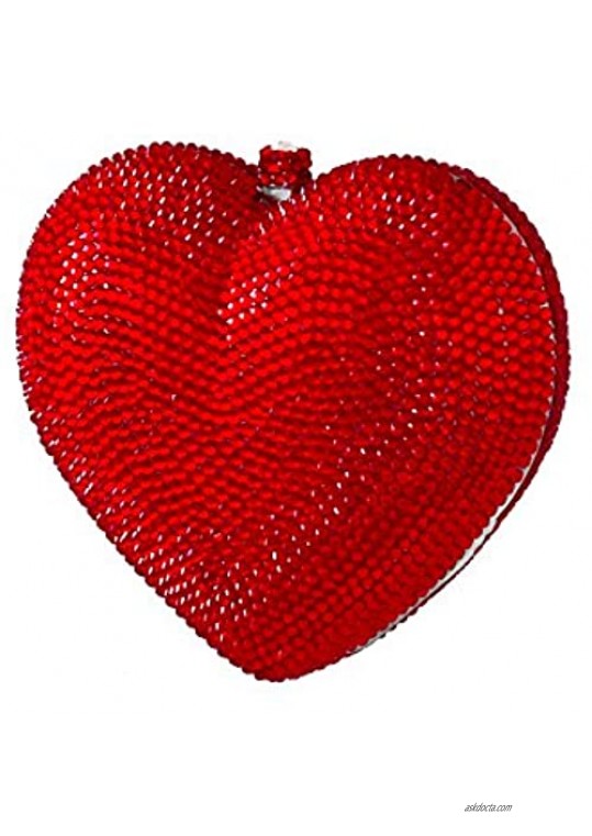 3D Heart Shaped Crystal Bridal Clutch Formal Party Evening Bag Pave Minaudiere Compact Mirror Gift Set Crimson Red