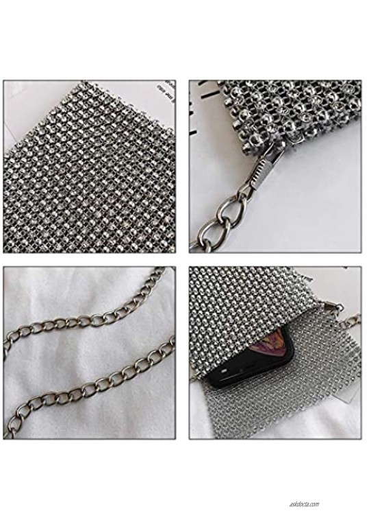 AIBEARTY Women Girls Sparkly Rhinestone Cell Phone Purse Mini Crossbody Bag Evening Clutch Shoulder Bag with Metal Chain