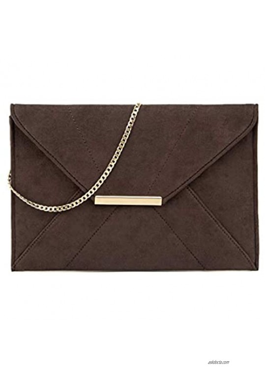 Anna Smith Women Envelope Clutch with Chain Strap Magnet Hook Ladies Faux Suede Purse with Pocket