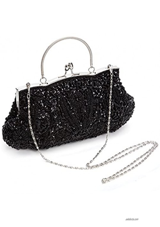 Baglamor Fashion Beaded Handbag Winter Handbag Kissing Lock Bag Satin Evening Clutch