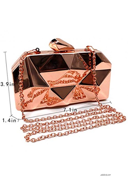 CLARA Women Geometric Metal Handbag Evening Clutch Bag Wedding Party Chain Purse