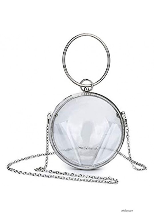 Cute Transparent Acrylic Shoulder Bag Clear Crossbody Evening Clutch Purse Handbag With 2 Gold Chain For Women (Sphere Transparent)
