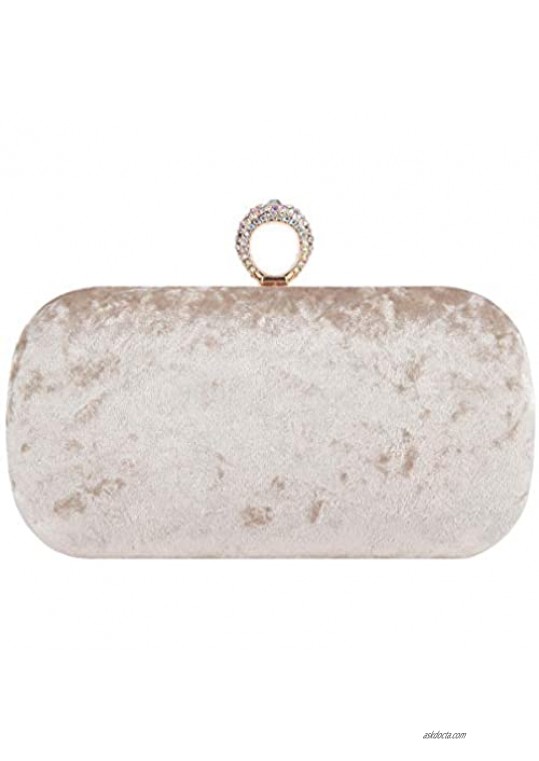 Fawziya Rhinestone Evening Bag Velvet Ring Clutch For Women