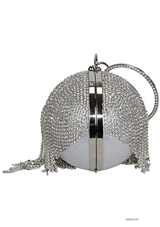 Kingluck Ball Shape Clutch Purse Party Handbag Rhinestone Tassel Ring Handle Evening Bag