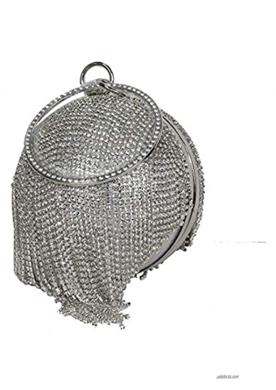 Kingluck Ball Shape Clutch Purse Party Handbag Rhinestone Tassel Ring Handle Evening Bag