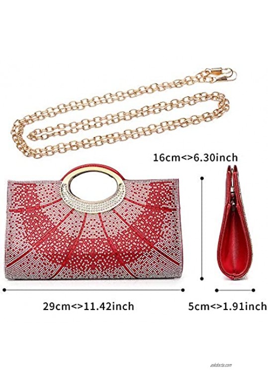 Labair Rhinestone Evening Bags and Clutches Crystal Clutch Purses for Women Evening Wedding Party Cocktail Purses Large Red Color.