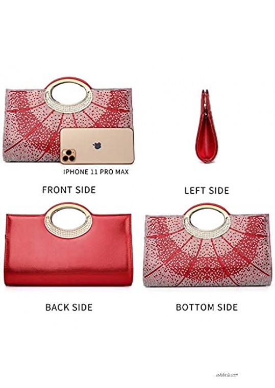 Labair Rhinestone Evening Bags and Clutches Crystal Clutch Purses for Women Evening Wedding Party Cocktail Purses Large Red Color.