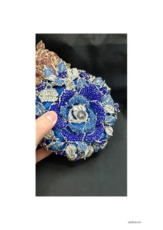 Round Shape Rose Flower Crystal Clutch Purses for Women Formal Evening Bags Wedding Party Handbags