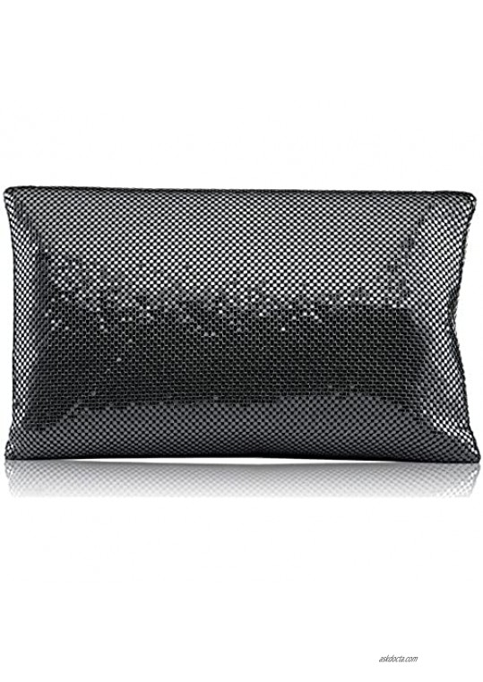 ROVOYCE Envelope Clutch Foldover Bling Metal Mesh Oversized Evening Purse with Metal Tassel