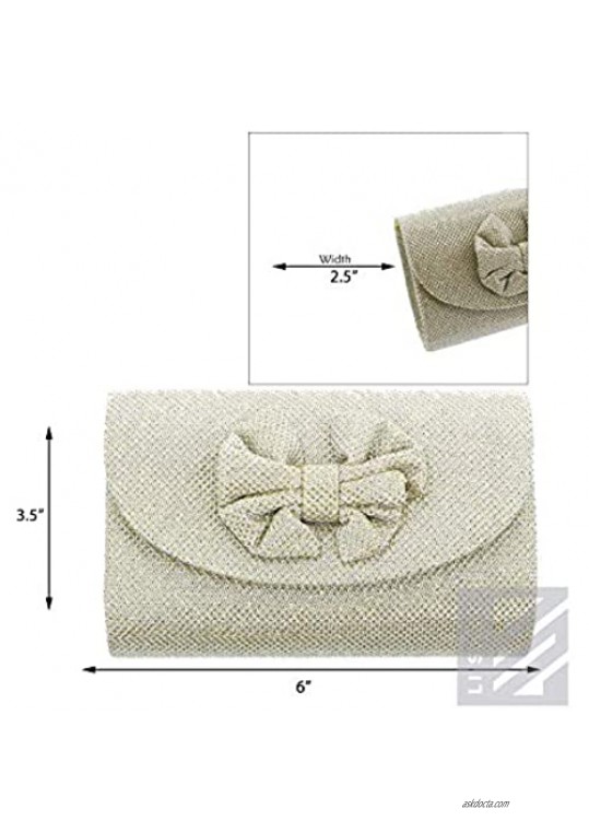 Small Sparkly Evening Clutch With Bow 6 Inch Womens Evening Bag Purse