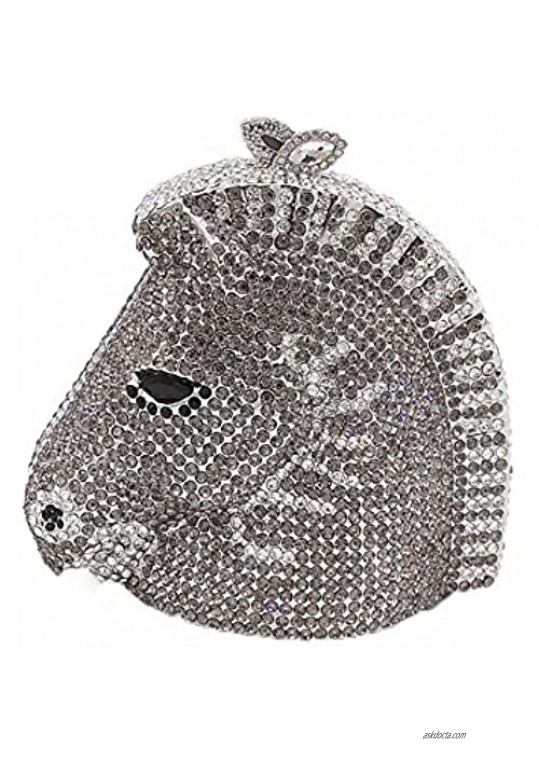 Sparkling 3D Horse Head Shape Women Crystal Clutch Bag Evening Wedding Handbags