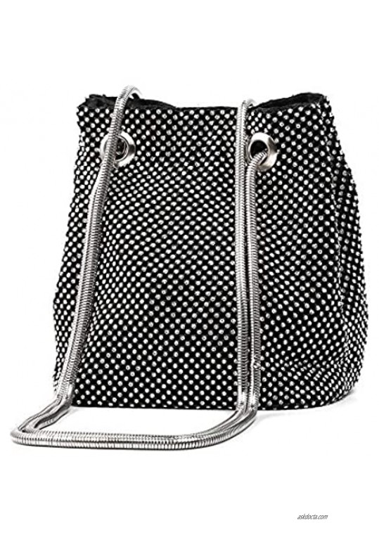 Women Evening Bag Cute Shoulder Bag Purse Crystal Rhinestone Clutch Bucket Crossbody Bags